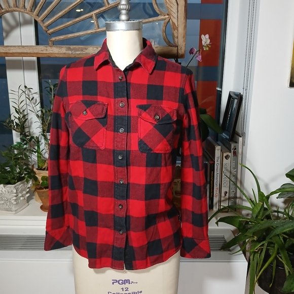 ROOTS Park Woman's Plaid Shirt Red & Black Flannel Button Down  XS - Picture 5 of 12